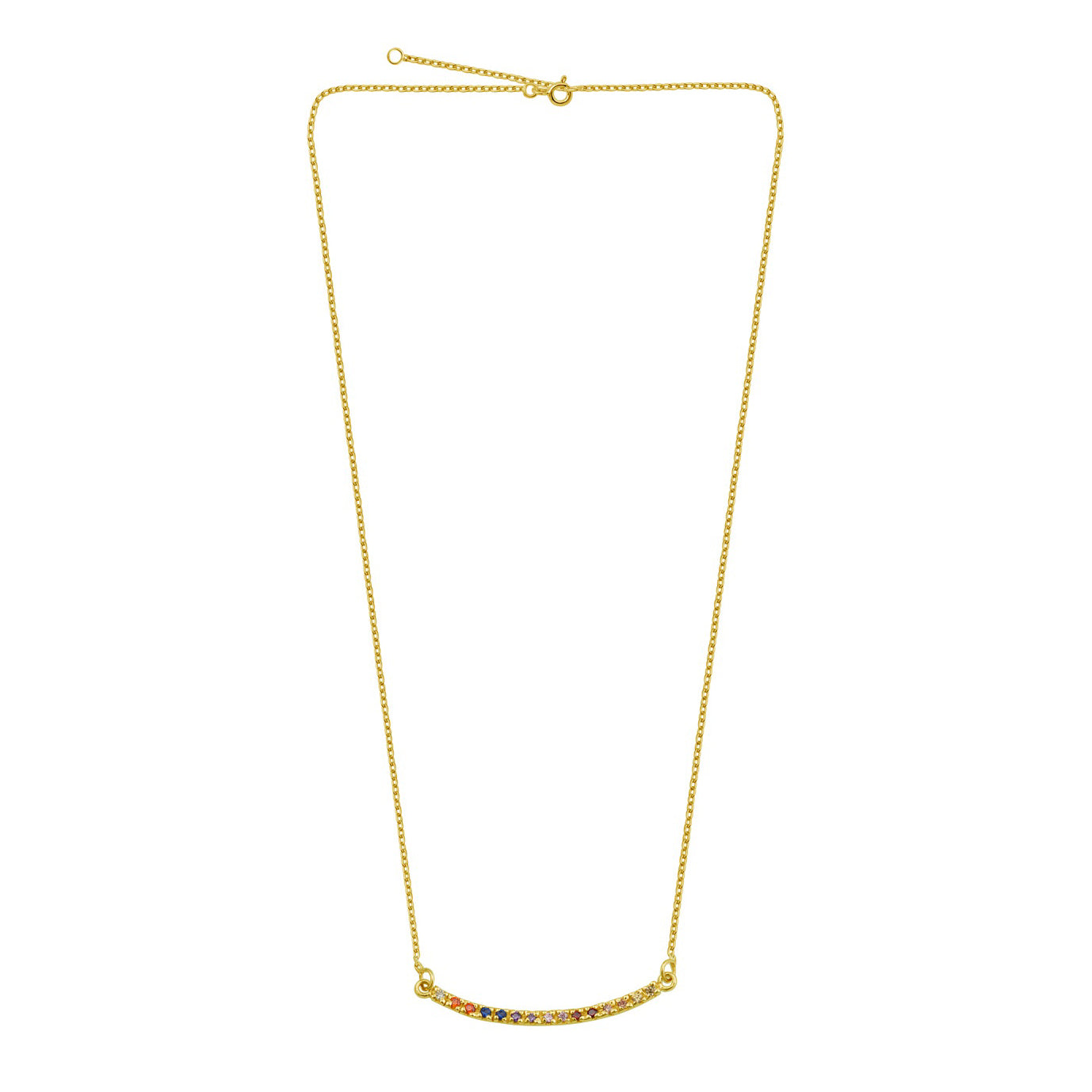 Gold Plated Sterling Silver CZ Rainbow Curve Bar Necklace