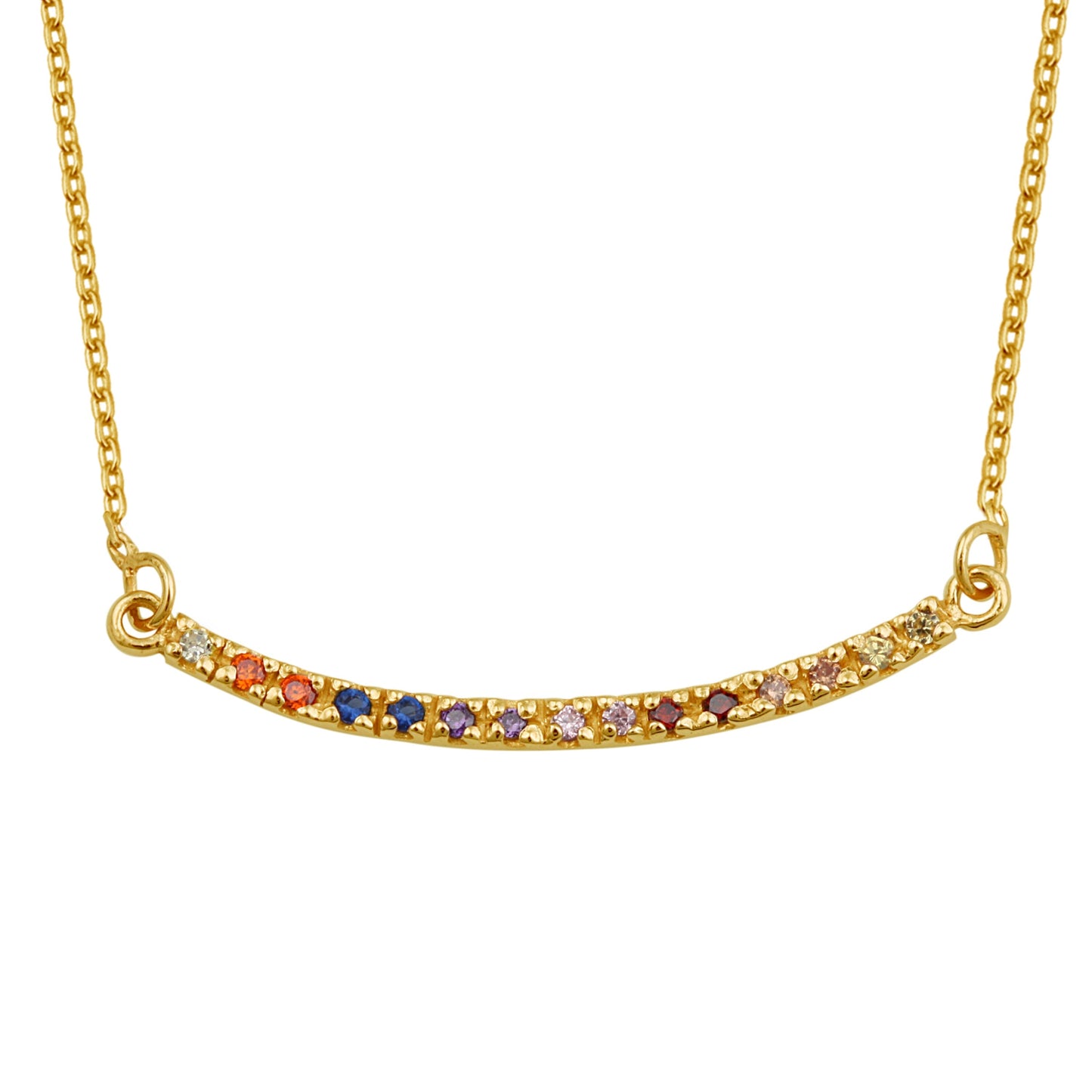 Gold Plated Sterling Silver CZ Rainbow Curve Bar Necklace