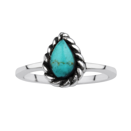 Sterling Silver Turquoise Oxidised Teardrop Open Ring