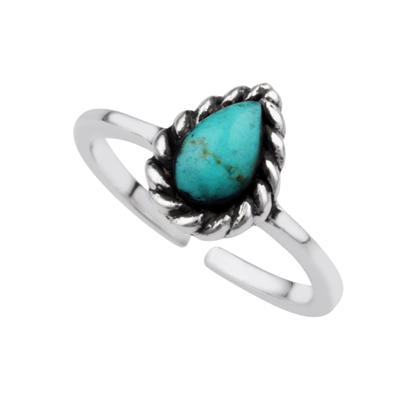 Sterling Silver Turquoise Oxidised Teardrop Open Ring