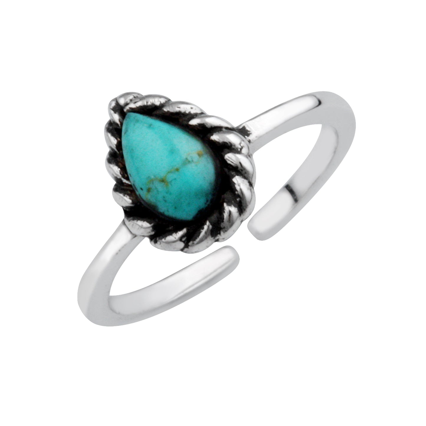 Sterling Silver Turquoise Oxidised Teardrop Open Ring