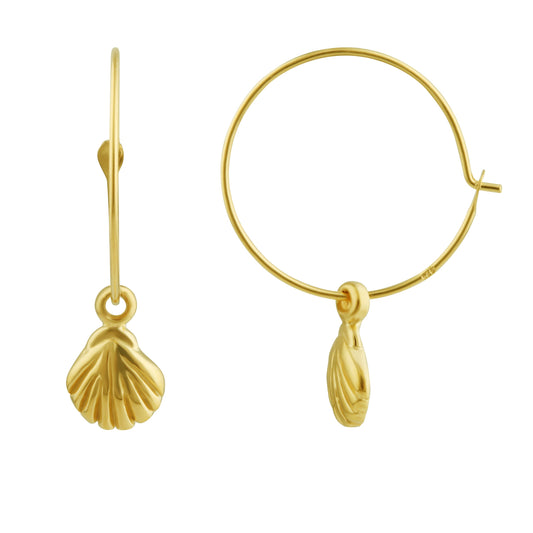 Gold Plated Sterling Silver 16mm Shell Charm Hoop Earrings