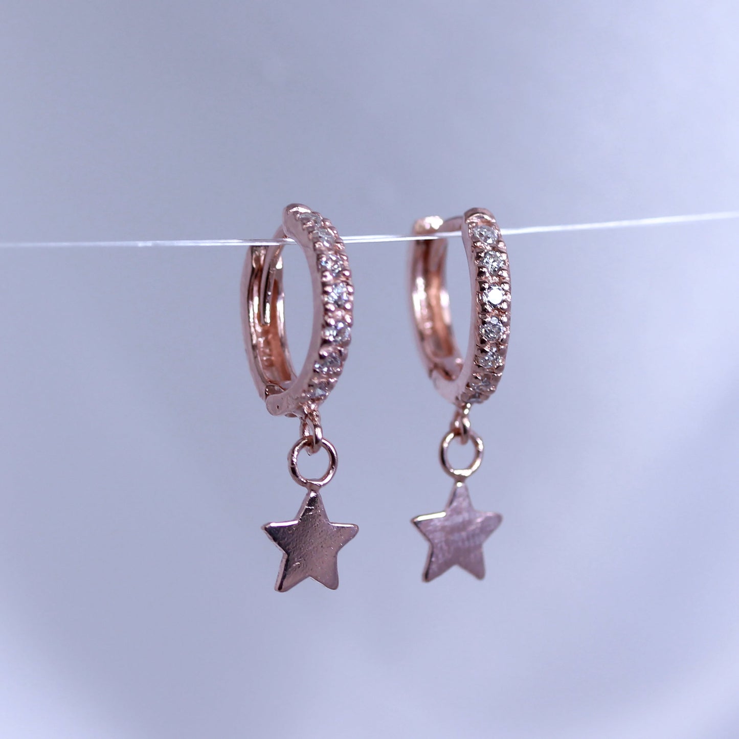 Rose gullbelagt Sterling Sølv Star Charm 12mm Hoop øredobber