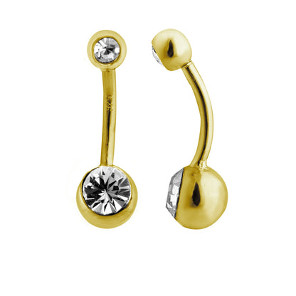 Gold Plated Sterling Silver Double CZ Ball Belly Bar