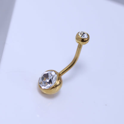 Gold Plated Sterling Silver Double CZ Ball Belly Bar