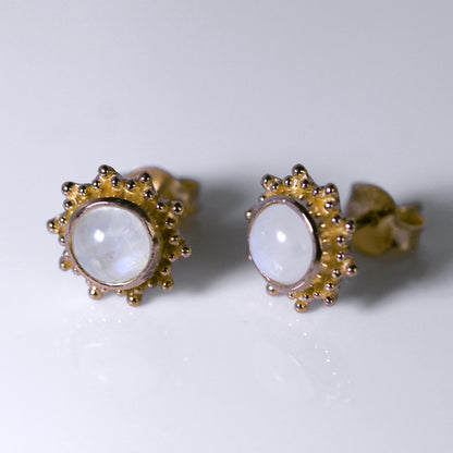 Gold Plated Sterling Silver & 5mm Moonstone Sun Stud Earrings