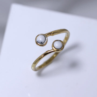 Gold Plated Sterling Silver & Faux Howlite Adjustable Ring