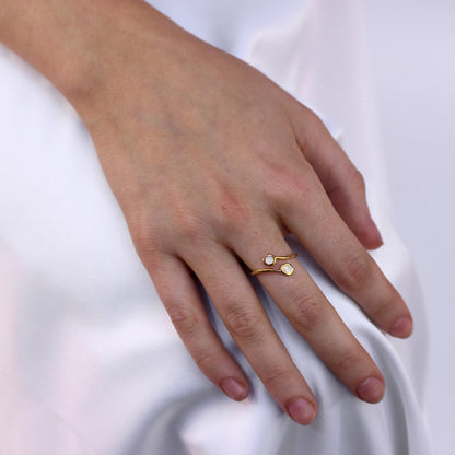 Gold Plated Sterling Silver & Moonstone Adjustable Ring