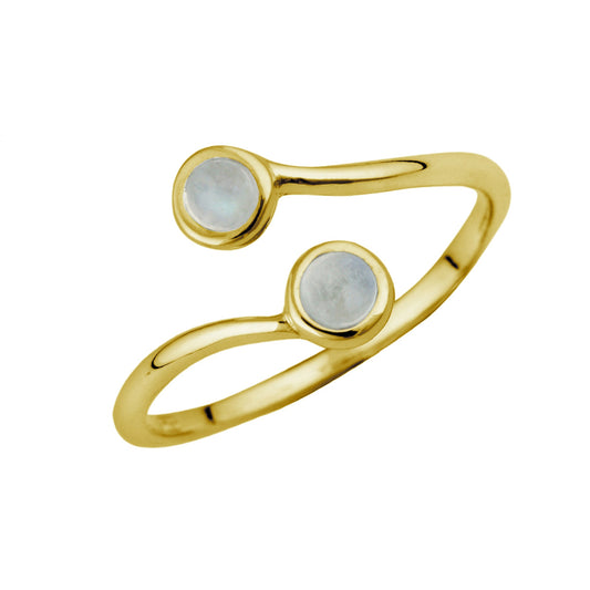 Gold Plated Sterling Silver & Moonstone Adjustable Ring