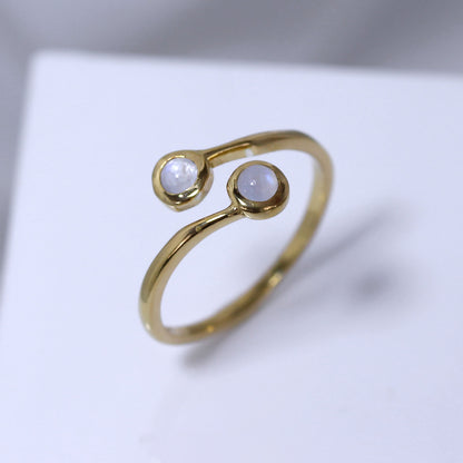 Gold Plated Sterling Silver & Moonstone Adjustable Ring