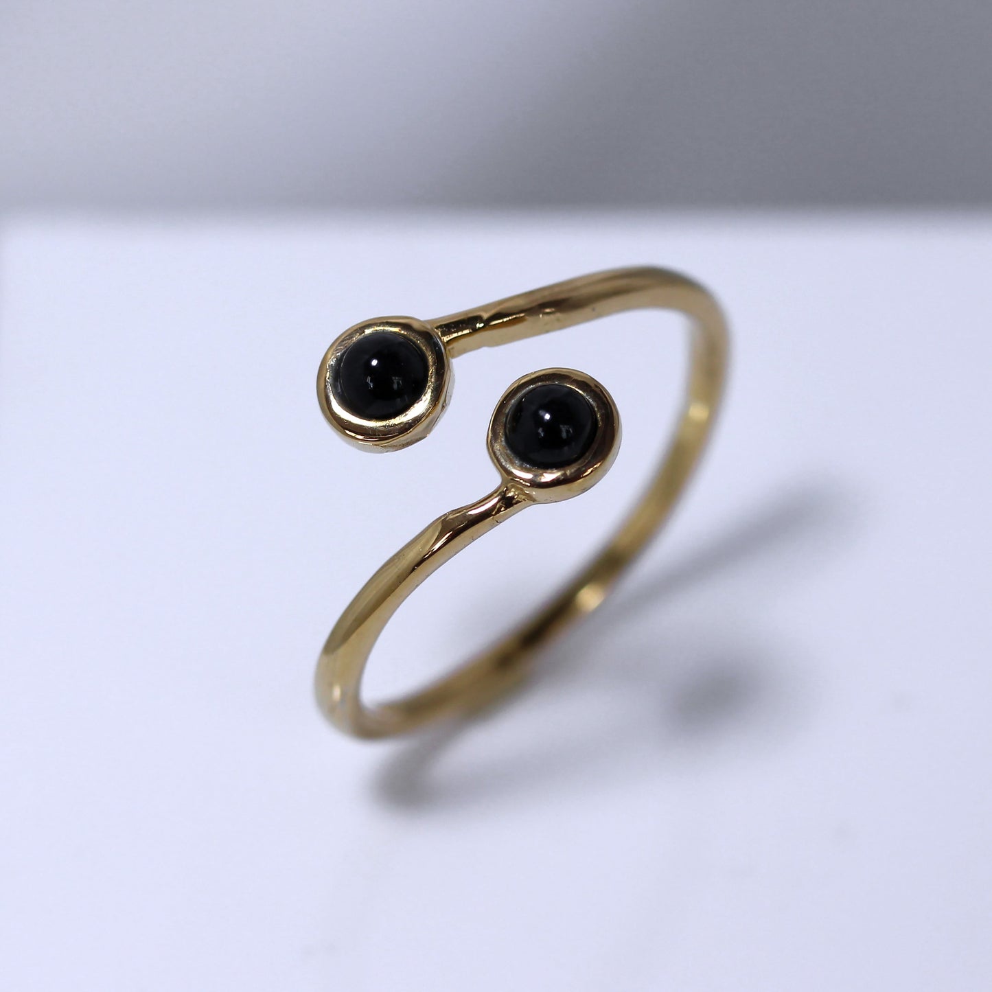 Gold Plated Sterling Silver & Faux Onyx Adjustable Ring