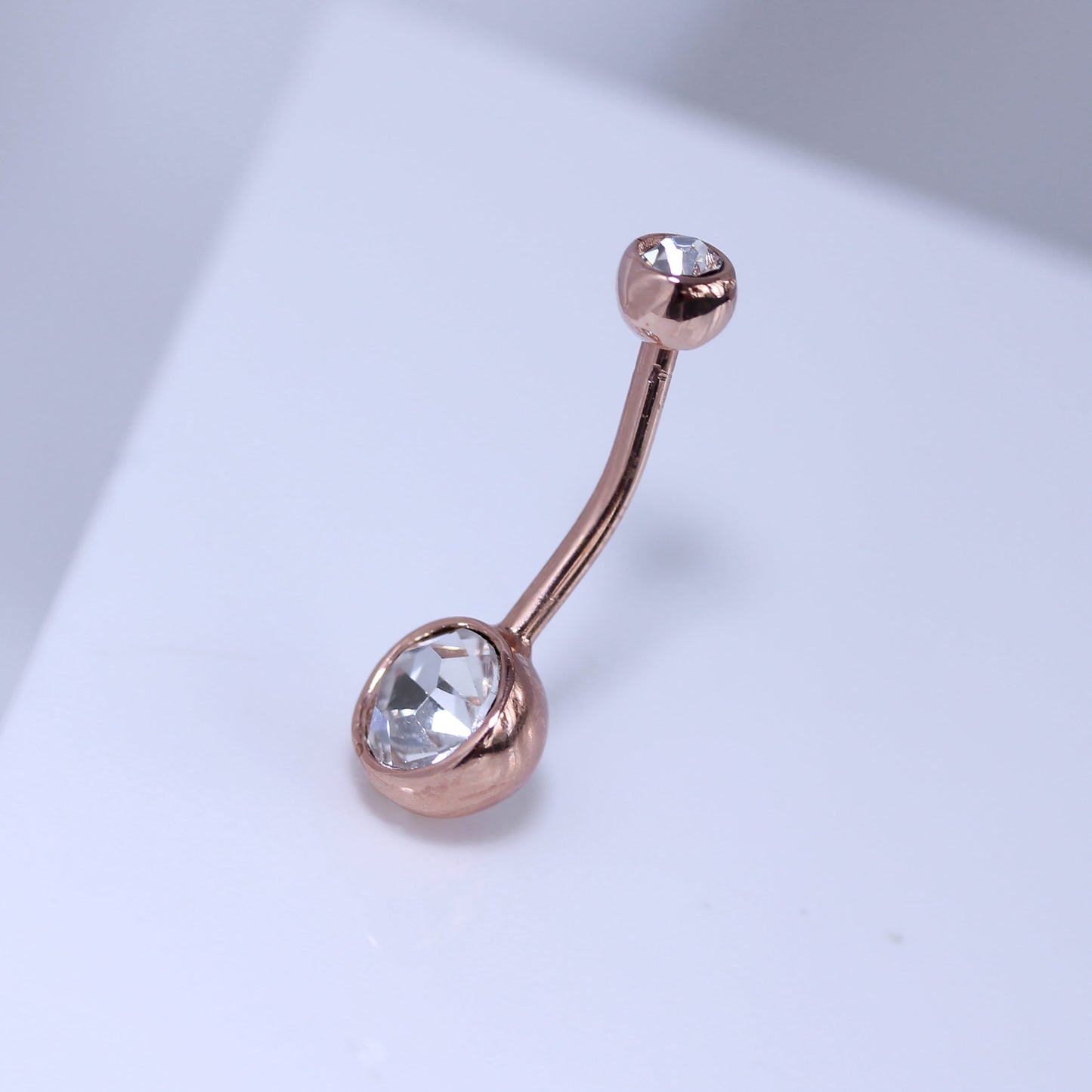 Rose gullbelagt Sterling Sølv Dobbel CZ Ball Belly Bar