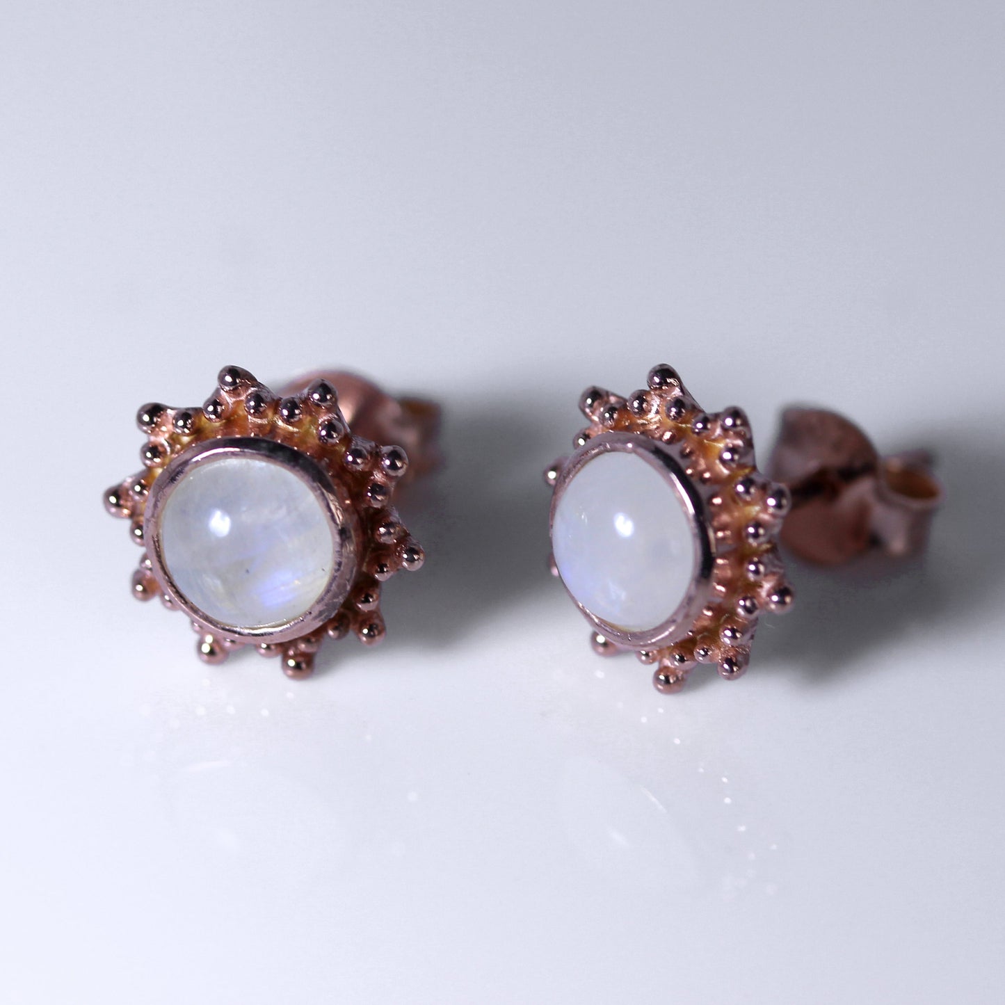 Rose Gold Plated Sterling Silver 5mm Moonstone Sun Stud Earrings