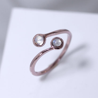 Rose Gold Plated Sterling Silver & Moonstone Adjustable Ring