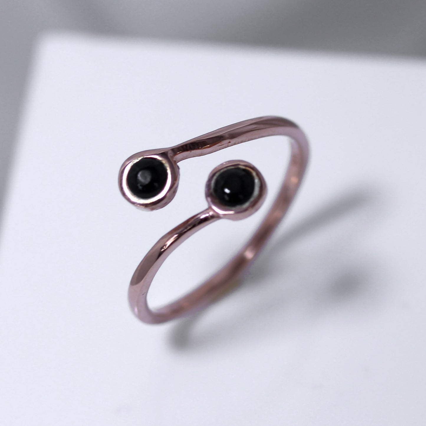 Rose Gold Plated Sterling Silver & Faux Onyx Adjustable Ring