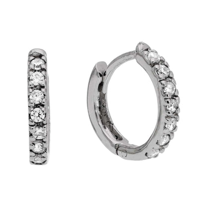 Sterling Silver CZ Hinged 12mm Huggie Hoop Earrings