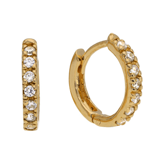 Gold Plated Sterling Silver CZ Hinged 12mm Hoop Earrings