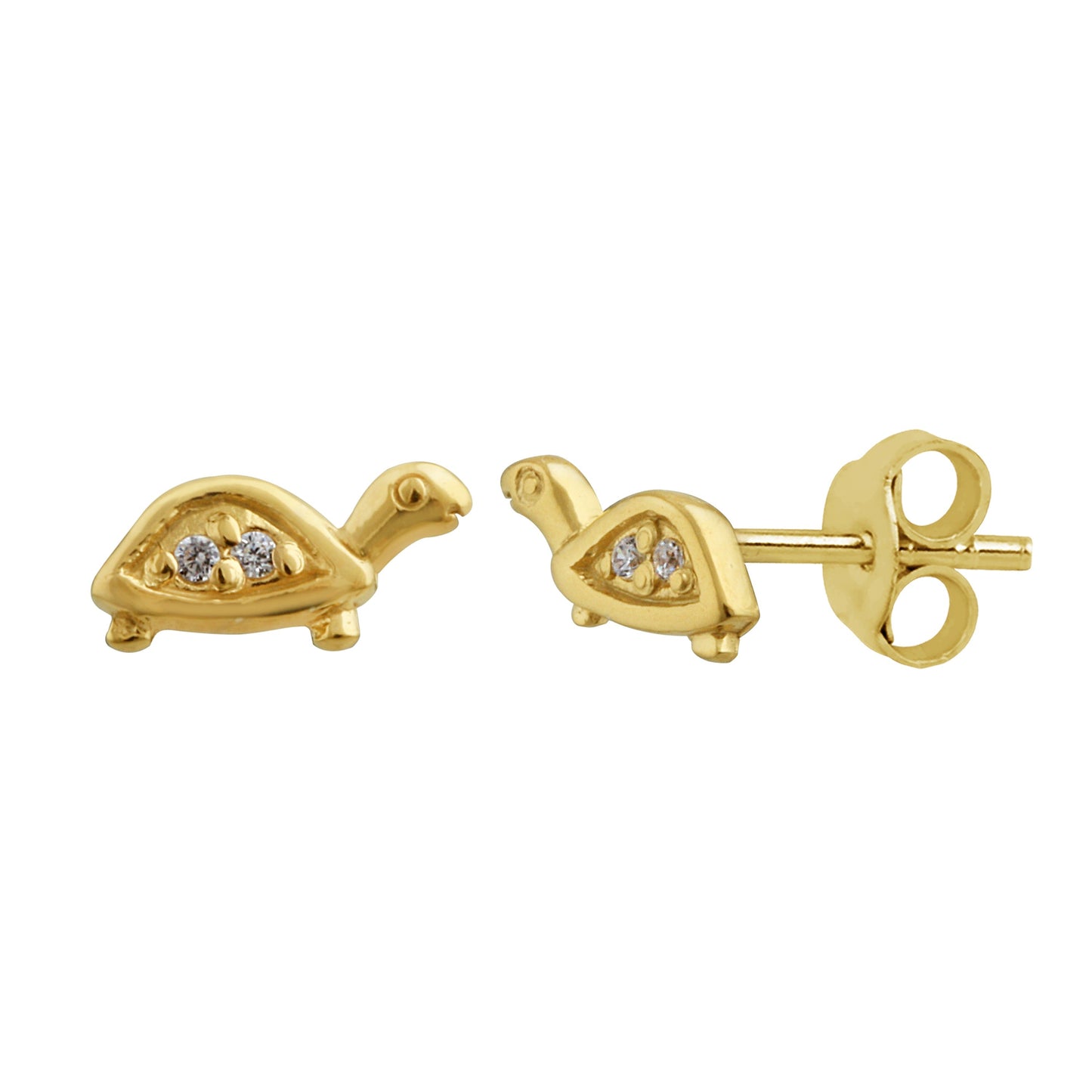 Gold Plated Sterling Silver Clear CZ Turtle Stud Earrings