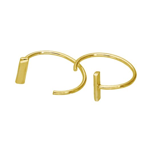 Gold Plated Sterling Silver Bar Pull Through Hoop Earrings