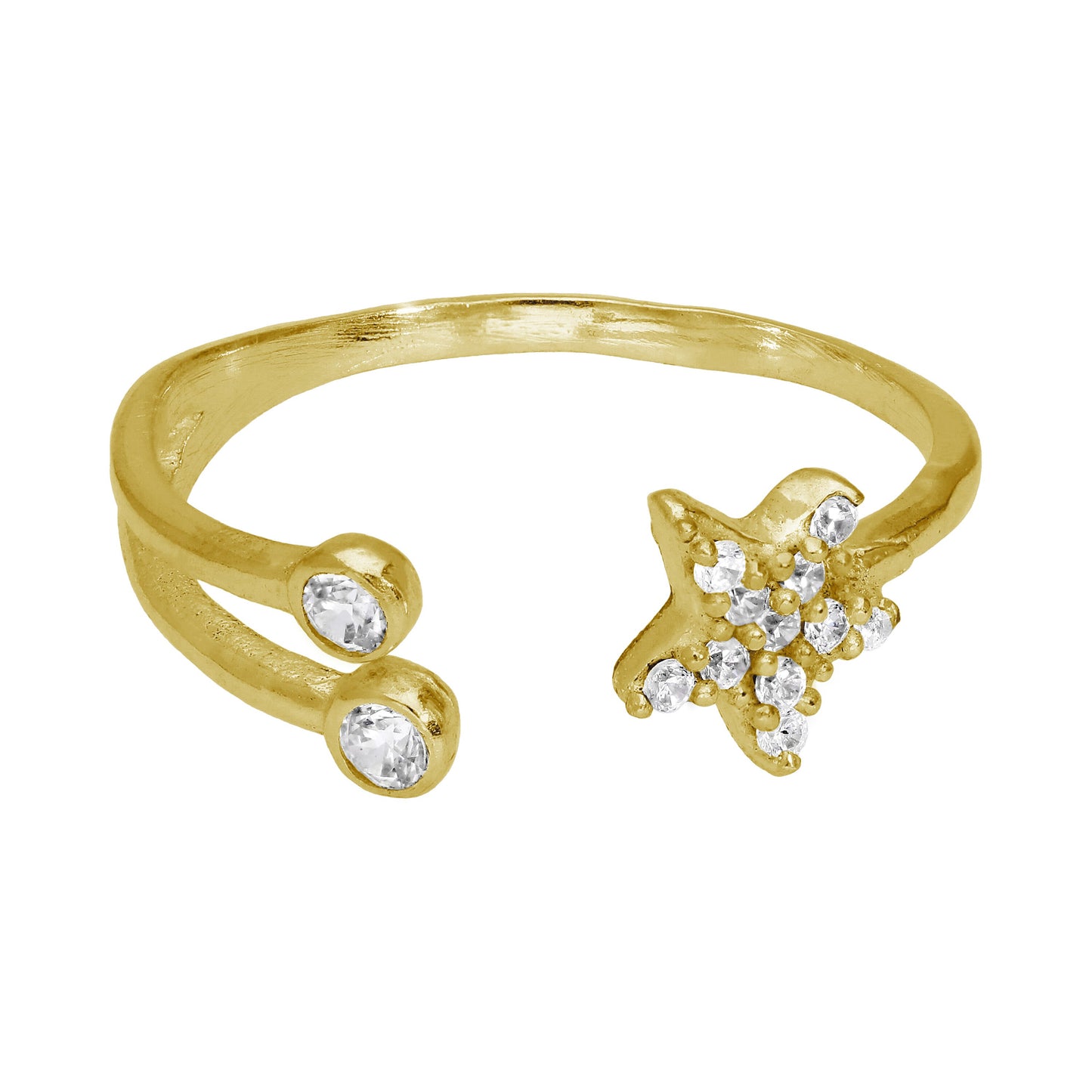 Gold Plated Sterling Silver CZ Star Open Adjustable Ring