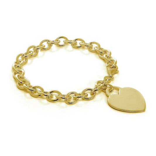 Gold Plated Sterling Silver 7 Inch Charm Bracelet & Large Heart