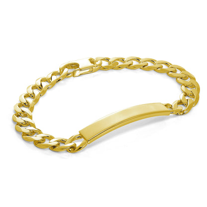 Gold Plated Heavy Curb Sterling Silver 8 Inch ID Bracelet