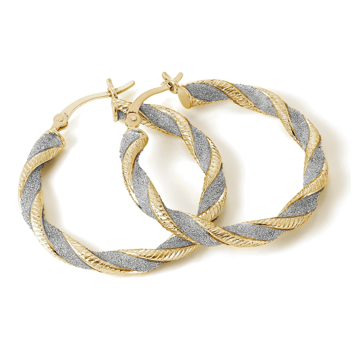 Gold Plated Frosted Sterling Silver Thick Twisted 29mm Hoop Creole Earrings