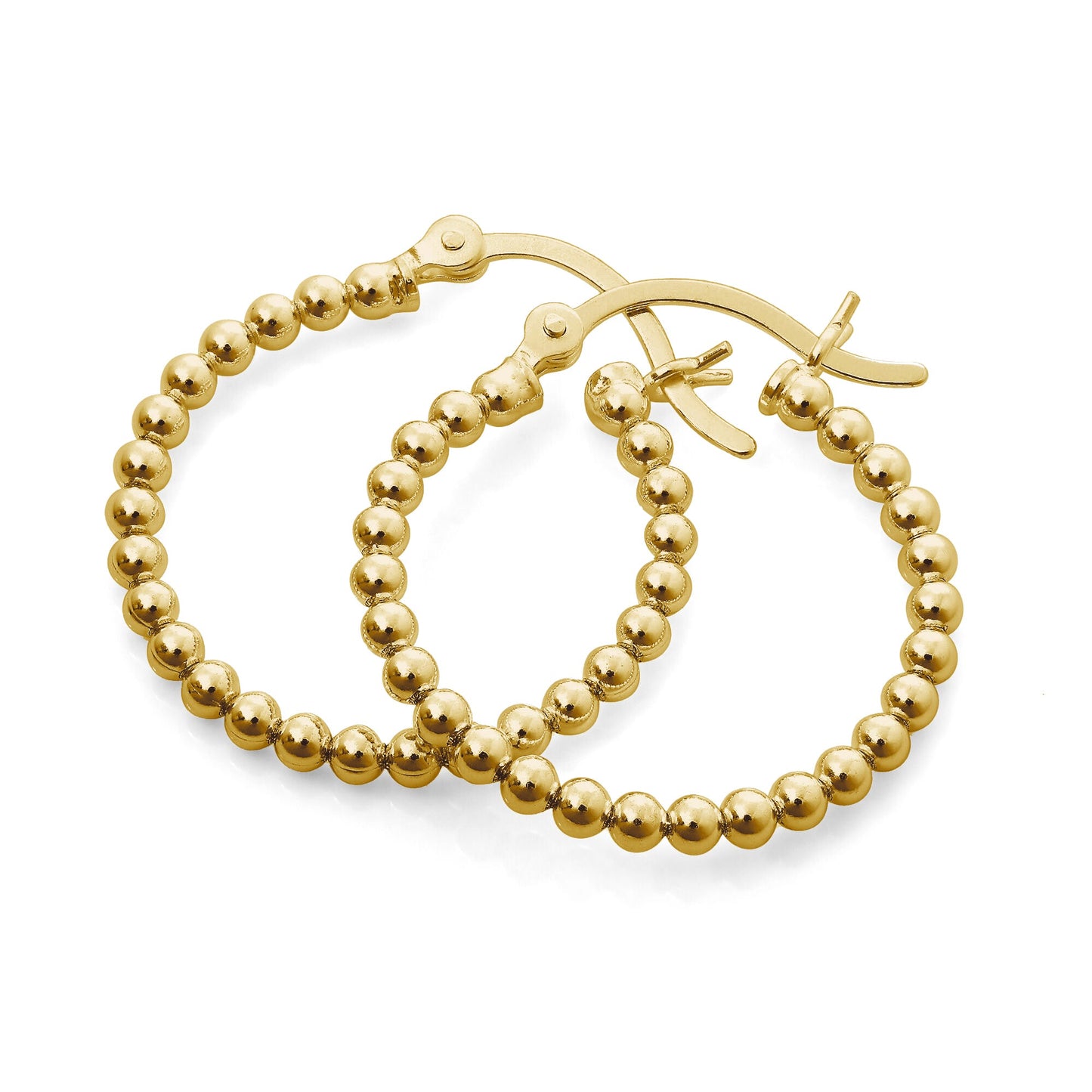 Gold Plated Sterling Silver 21mm Beaded Hoop Earrings