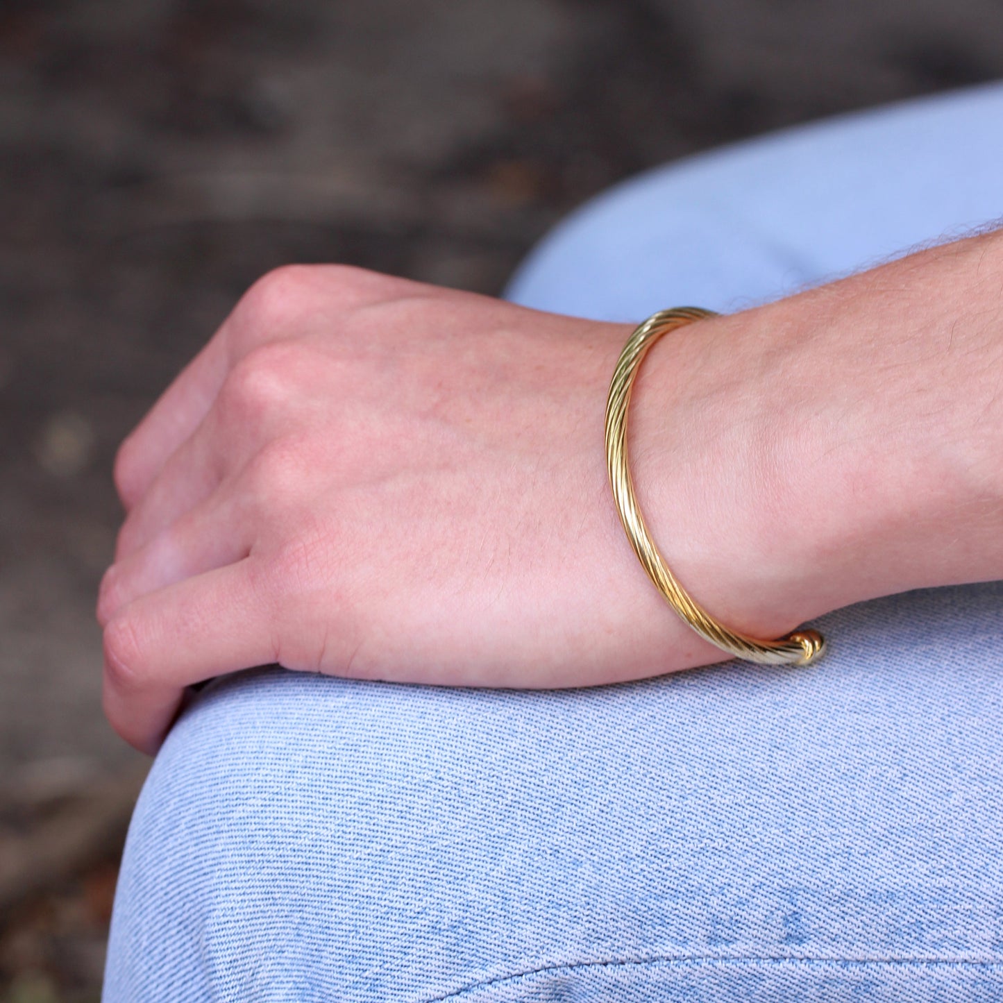 Gold Plated Sterling Silver Twisted Gents Torque Bangle