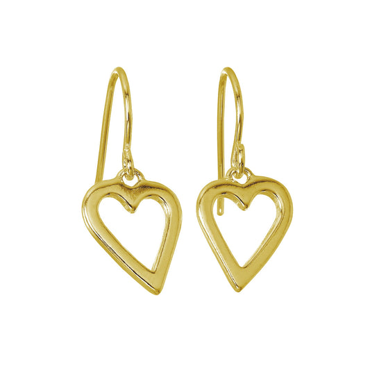 Gold Plated Sterling Silver Cut Out Heart Dangle Earrings