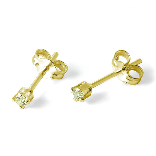 Gold Plated Sterling Silver & 2mm Peridot CZ Stud Earrings