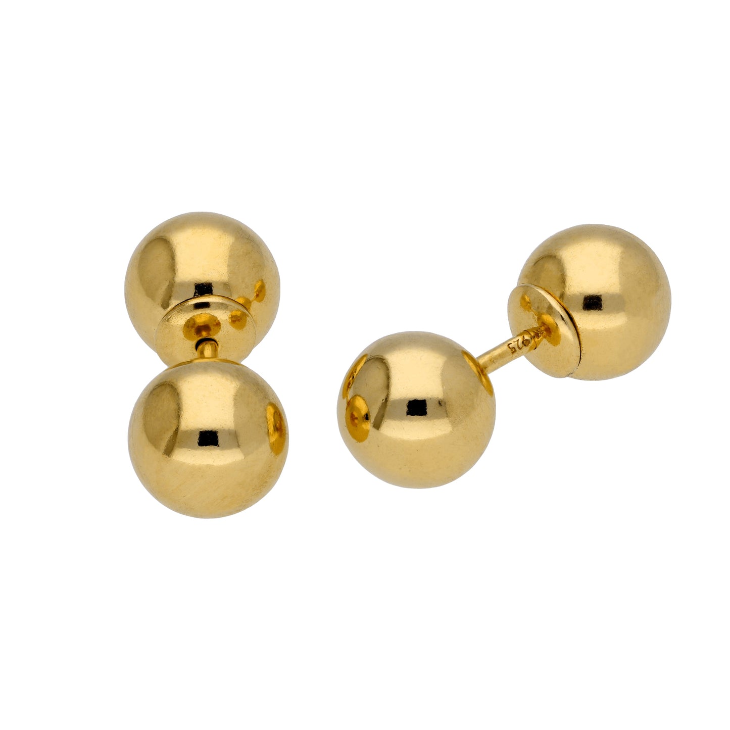 Gold Plated Sterling Silver Double Sided 8mm Ball Stud Earrings