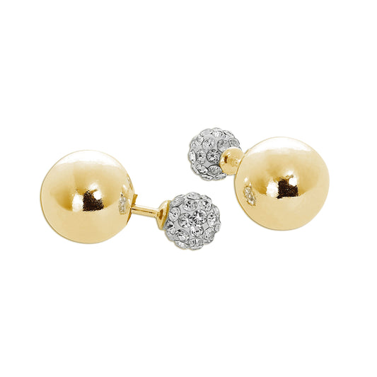 Gold Plated Sterling Silver Double Sided Plain & CZ Ball Stud Earrings