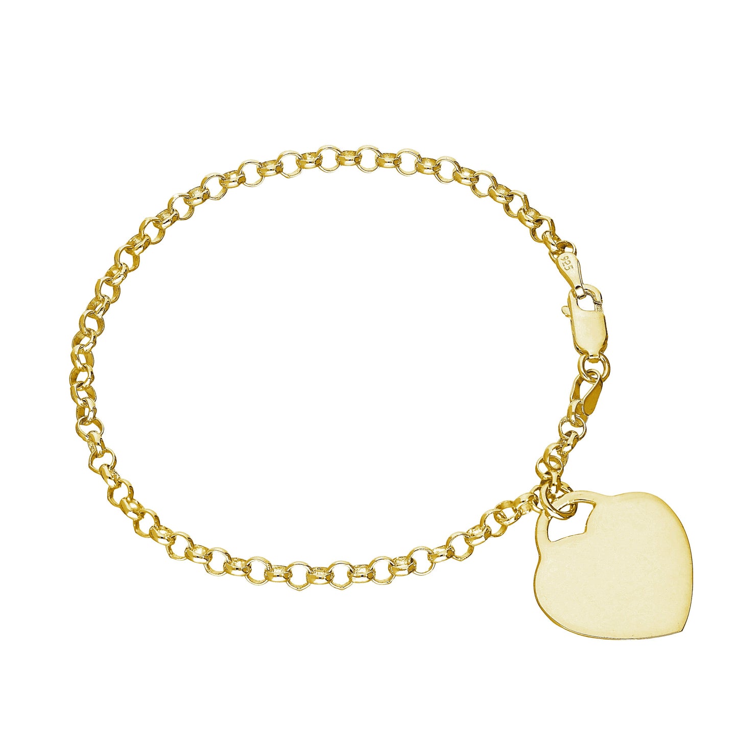 Gold Plated Sterling Silver 7 Inch Bracelet Engravable Padlock Heart