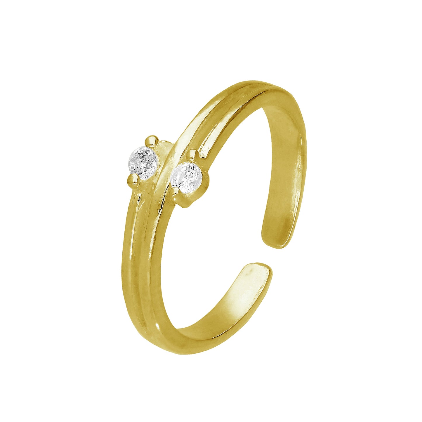 Gold Plated Sterling Silver & Double CZ Adjustable Toe Ring