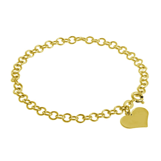 Gold Plated Sterling Silver Engravable Heart Charm Bracelet