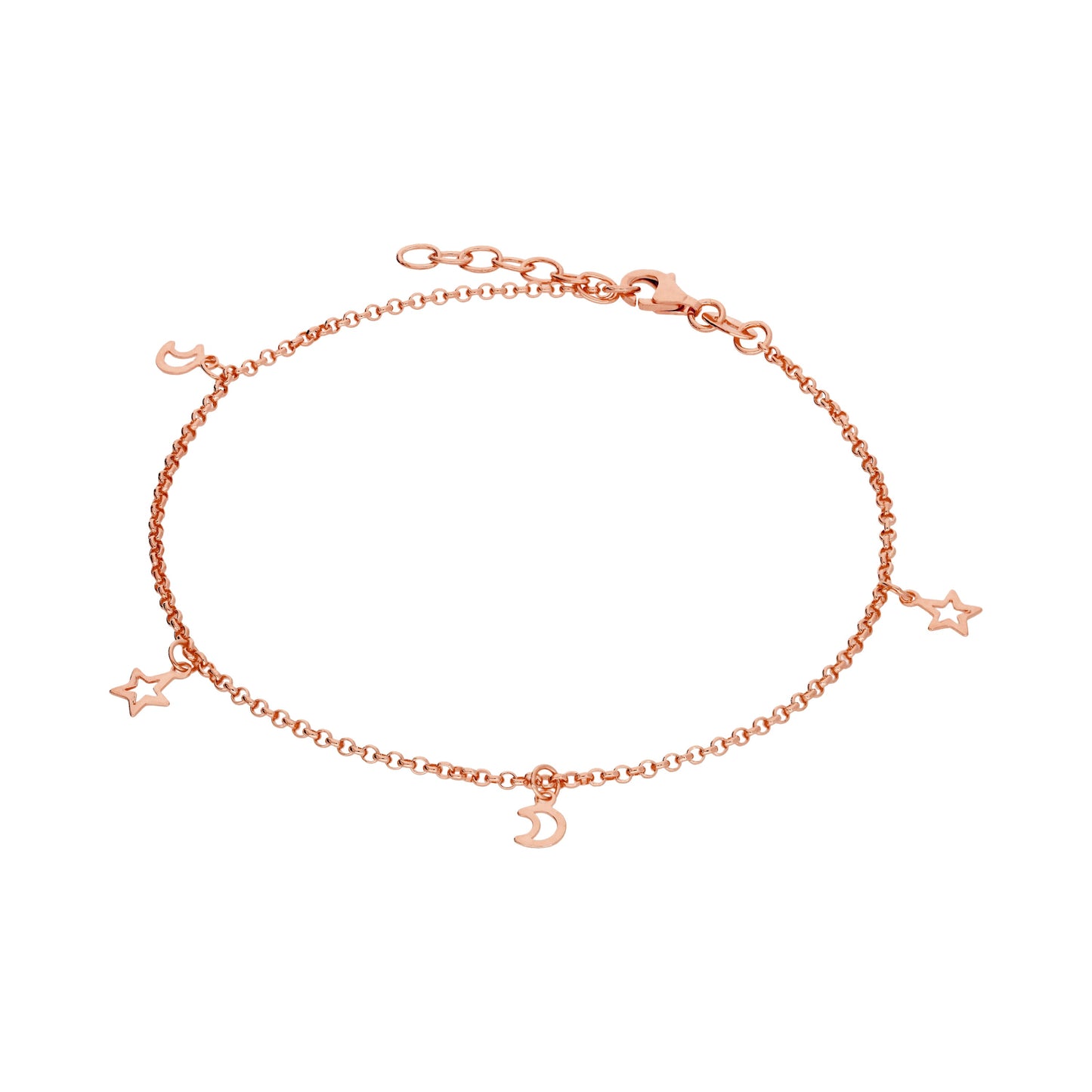 Rose gullbelagt Sterling Sølv Moon &amp; Star Anklet