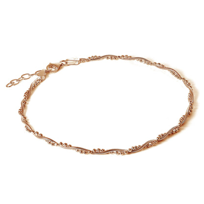 Rose Gold Plated Sterling Silver Snake & Bead Twisted Anklet