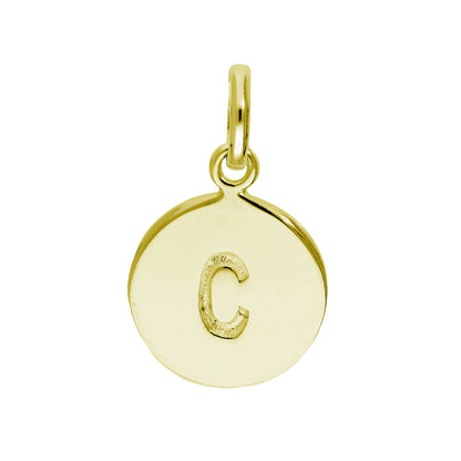 Gold Plated Sterling Silver Engravable Round Letter A-Z Charm