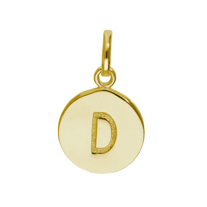 Gold Plated Sterling Silver Engravable Round Letter A-Z Charm