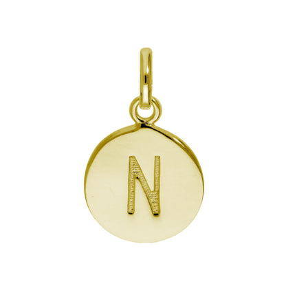 Gold Plated Sterling Silver Engravable Round Letter A-Z Charm