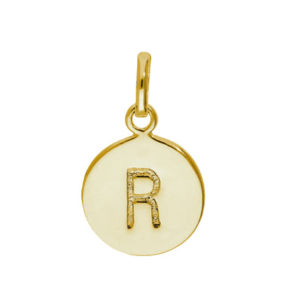 Gold Plated Sterling Silver Engravable Round Letter A-Z Charm