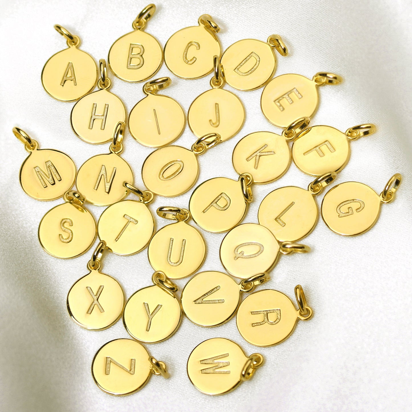 Gold Plated Sterling Silver Engravable Round Letter A-Z Charm