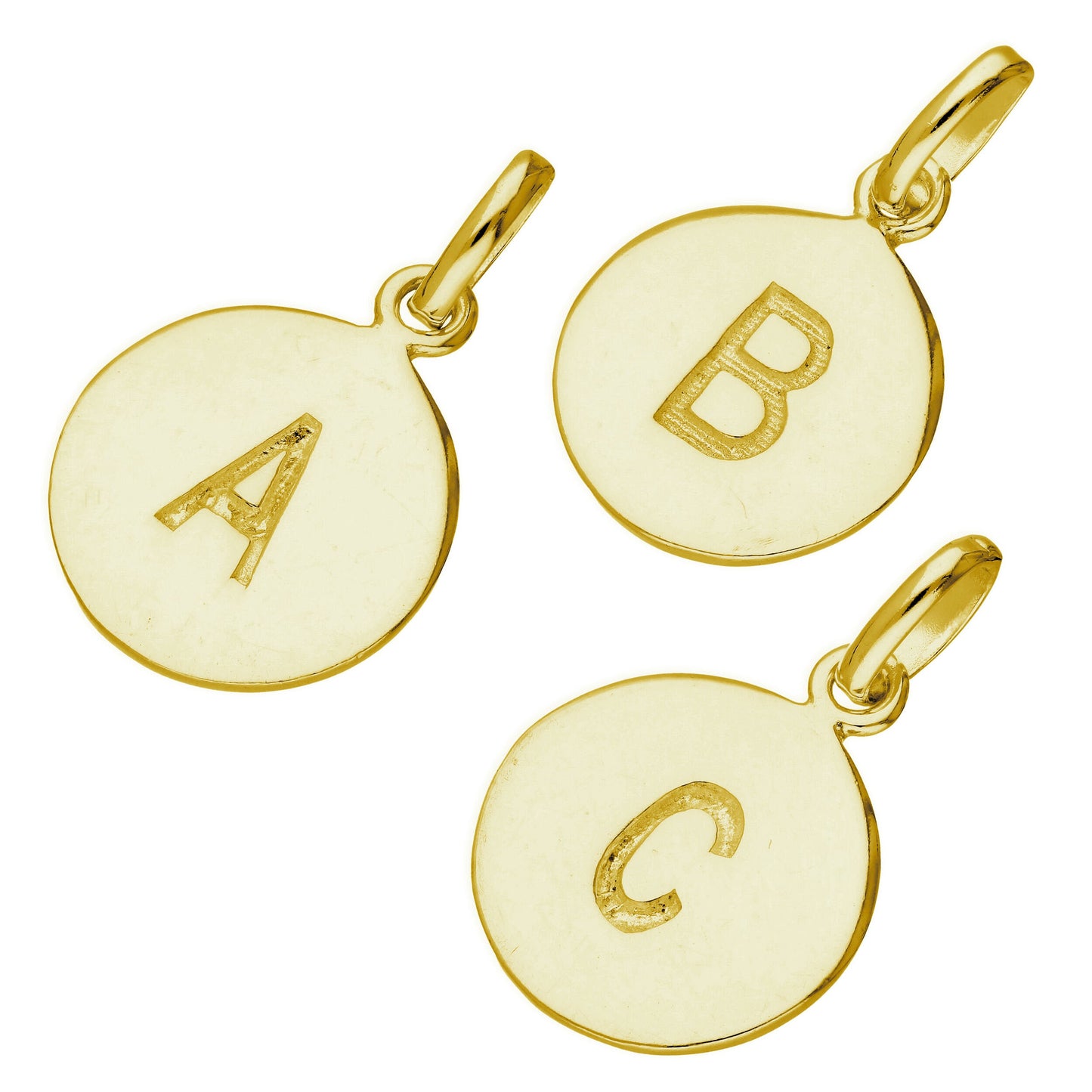 Gold Plated Sterling Silver Engravable Round Letter A-Z Charm