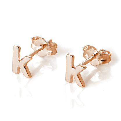 Rose Gold Plated Sterling Silver Alphabet Letters (A- T) Stud Earrings