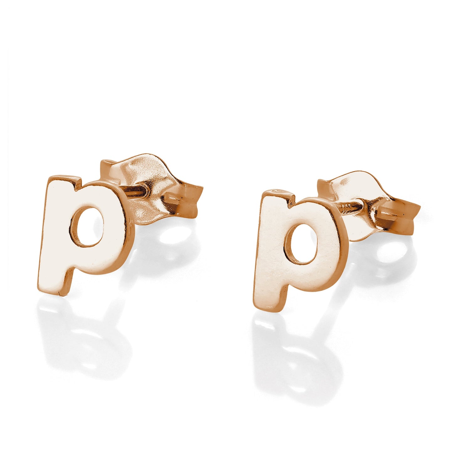 Rose Gold Plated Sterling Silver Alphabet Letters (A- T) Stud Earrings