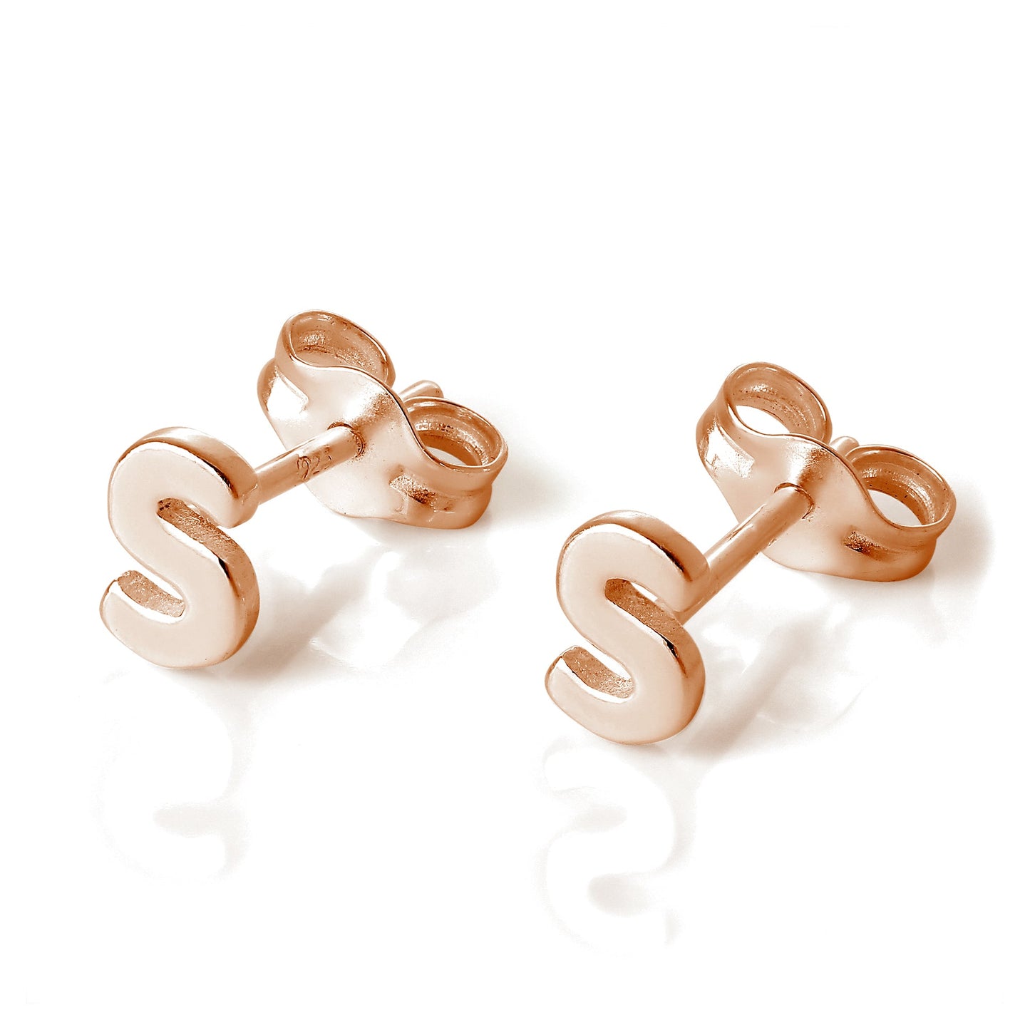 Rose Gold Plated Sterling Silver Alphabet Letters (A- T) Stud Earrings