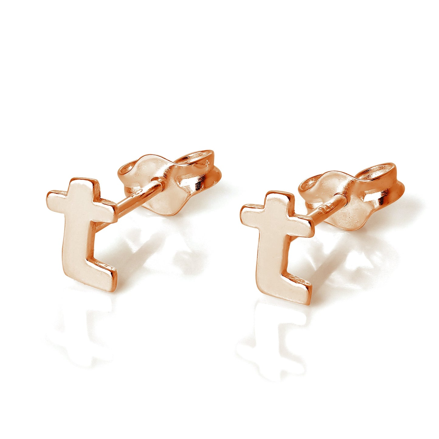 Rose Gold Plated Sterling Silver Alphabet Letters (A- T) Stud Earrings