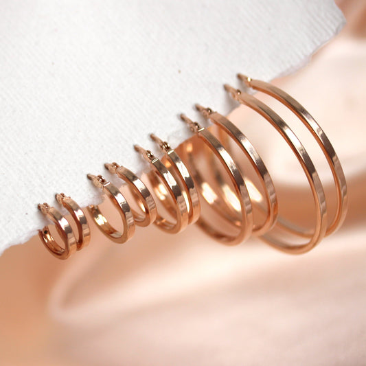 Rose Gold Plated Sterling Silver 12-40mm Square Tube Hoop Earrings