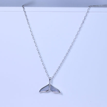 Sterling Silver Mother of Pearl Whale Tail Necklace 18 Inch